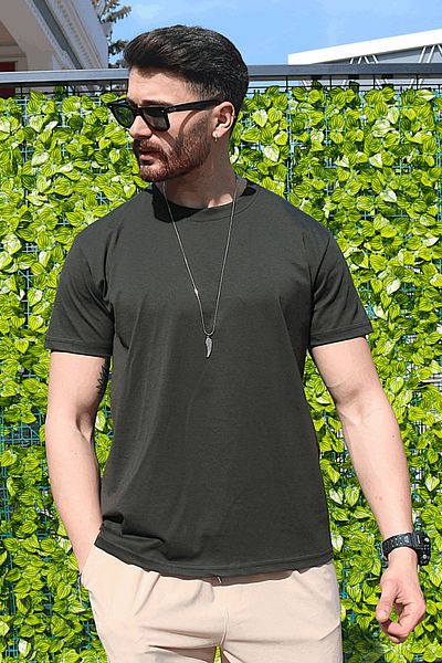 EydaMoon Ανδρικό χακί Lycra Regular Cut Ύφασμα Ζέρσεϊ 100% βαμβακερό λεπτό μπλουζάκι κατά του ιδρώτα