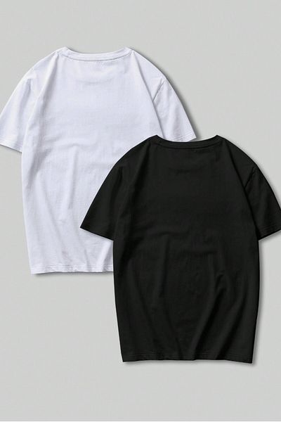 MODAGEN Μπλουζάκι Unisex Black White Crew Neck Smile με στάμπα 2 τεμαχίων