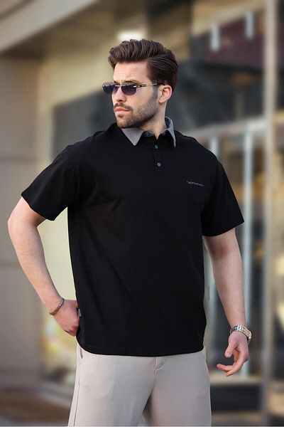 Madmext Ανδρικό μπλουζάκι Polo Neck με μαύρο κουμπί E7119
