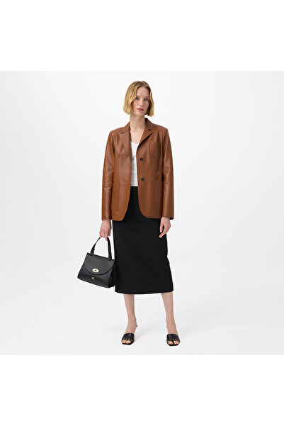 Desa Angelea Kahve Kadın Blazer Deri Ceket