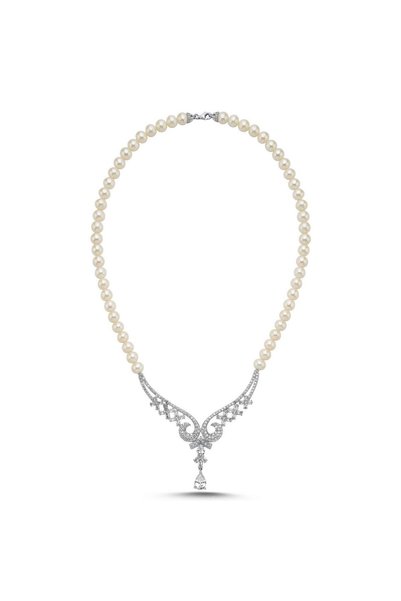 birinci 1926 925 Ayar Gümüş 8 mm Koç Başı Zirkon Taşlı İnci Kolye
