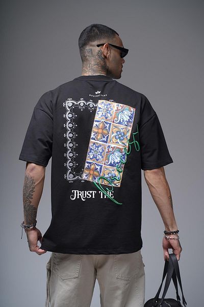 king brich Μπλουζάκι Unisex Oversize με στάμπα με γαρνιρισμένη πλάτη και λεπτομέρεια κεντήματος
