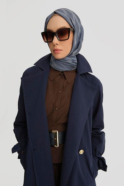 Armine Gold Buttoned Trench Coat 25Y7807 Navy Blue