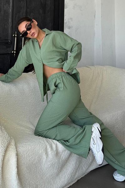 Madmext Set din două piese cămașă și pantaloni cu mânecă lungă verde MG2329