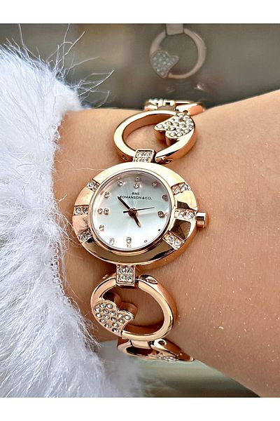 Romanson Special Design Stone Steel Cord Rose Gold Color Steel Case Women Wrist Watch 1419.03