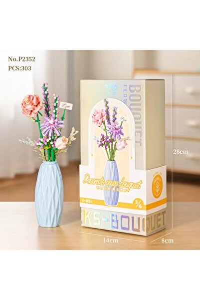 Home Dekoratif ve hediyelik 303 parça mavi vazolu çiçek blok yapım seti - vaz...