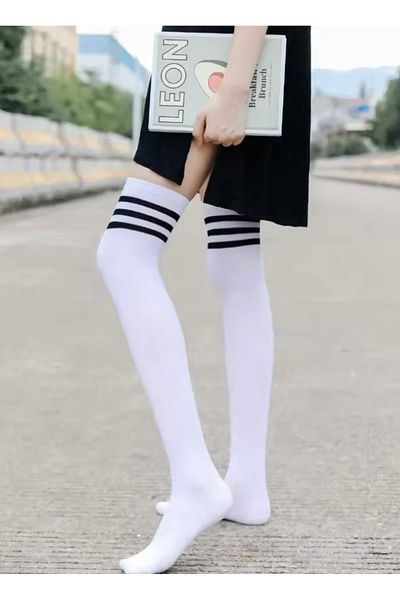 DarkellaStore Gothic Lolita Harajuku Above Knee Striped White Socks