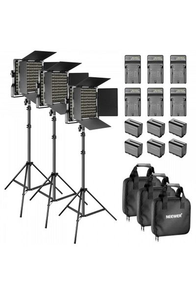 NEEWER Kit 3 Panouri Neewer Bi Color 660 LED,6 baterii, 6 incarcatoare + 3 gentute transport
