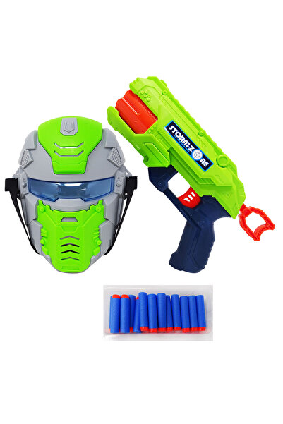 Salamandra Set Pistol cu Masca si Gloante de spuma, Verde/Albastru, 26 piese,...