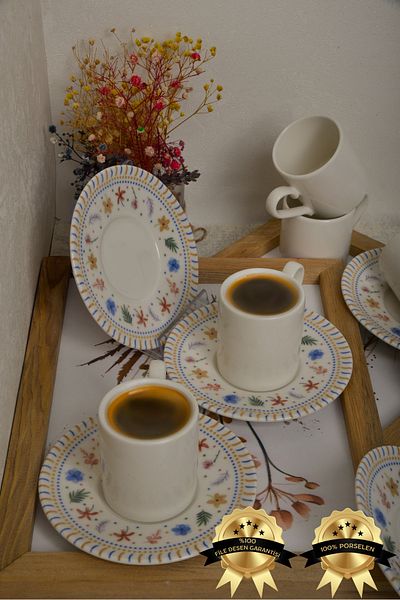 Heda Porselen Dalya 12-Piece 6-Person Porcelain Coffee Cup Set