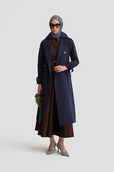 Armine Gold Buttoned Trench Coat 25Y7807 Navy Blue