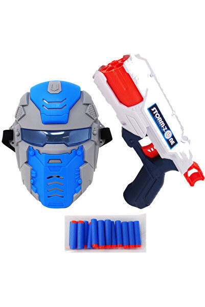 Salamandra Set Pistol cu Masca si Gloante de spuma, Alb/Albastru, 26 piese, S...