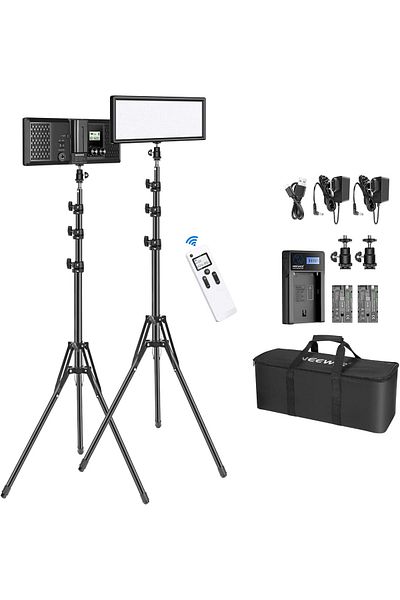 NEEWER Kit 2x Bi Color 144 LED Panels, 150 cm tripods, 2 batteries + 1 rechargeable battery, transport bag included