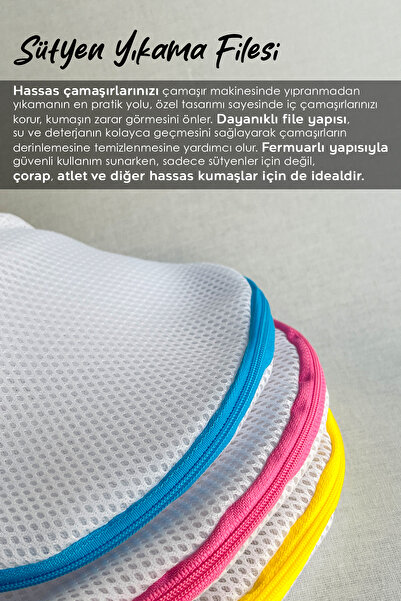 Meleni Home 3'lü Fermuarlı Sütyen Yıkama Filesi - Renkli Fermuarlı İç Çamaşırı Yıkama Aparatı