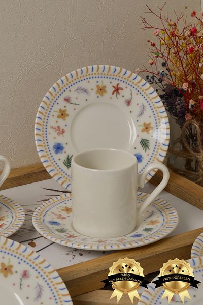 Heda Porselen Dalya 12-Piece 6-Person Porcelain Coffee Cup Set
