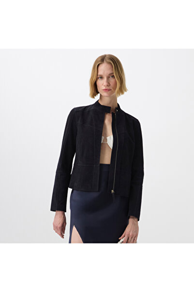 Desa Chantoya Lacivert Kadın Biker Süet Deri Ceket