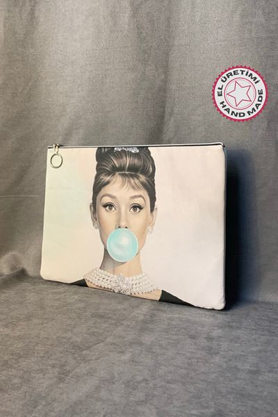 Uretti - Τσάντα συμπλέκτη με μοτίβο Pop Art Mehtap 4435 - Ivory
