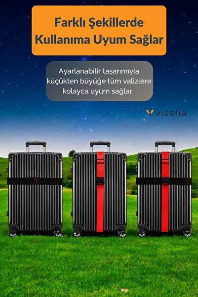 Viselia Valiz Kemeri Emniyet Tokalı Ölçüsü Ayarlanabilir Bavul Güvenlik Emniyet Kemeri 2 Adet Siyah-Kırmızı