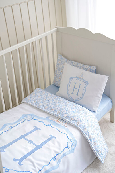 NOU طقم غطاء لحاف لسرير الحديقة باللون الأزرق من سلسلة Noble Series Letter Se...