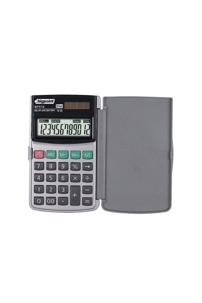 Bigpoint | 12 Haneli Cep Tipi Hesap Makinesi – Güneş Enerjili, Kompakt Tasarım