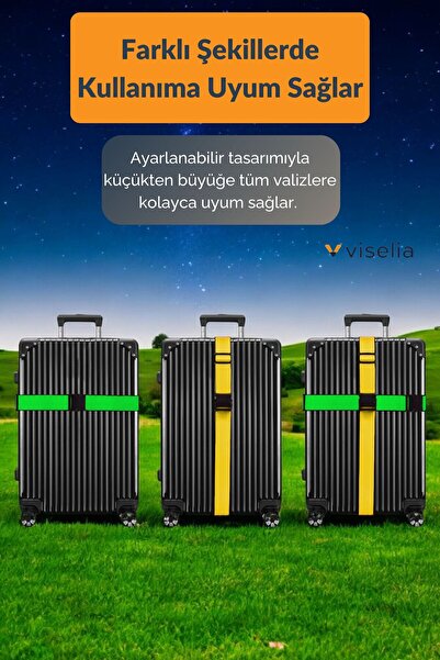 Viselia Valiz Kemeri Emniyet Tokalı Ölçüsü Ayarlanabilir Bavul Güvenlik Emniyet Kemeri 2 Adet Sarı-Yeşil