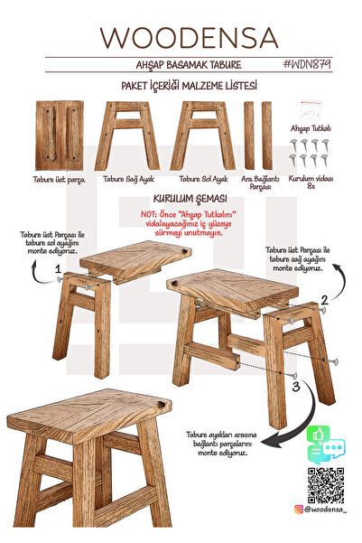 WOODENSA Ahşap Basamak Tabure ,basamak Merdiven Wdn879