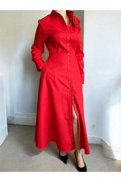 FK PYNAPPEL Design Rose Detail Midi Length Poplin Shirt Dress