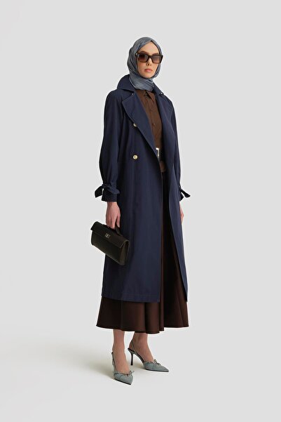 Armine Gold Düğmeli Trençkot 25y7807 Lacivert