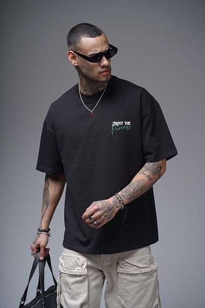 king brich Μπλουζάκι Unisex Oversize με στάμπα με γαρνιρισμένη πλάτη και λεπτομέρεια κεντήματος