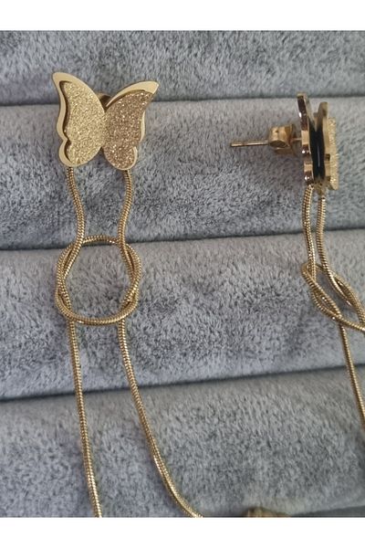 MSA TREND Women's Steel Earrings Sandy Butterfly Dangle Model Gold Color 316 L Sterling Steel Earrings Do Not Tarnish