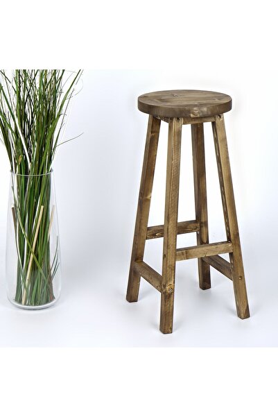 WOODENSA Bar Sandalyesi ,mutfak Sandalyesi Masif Tabure Yuvarlak Bar Taburesi Ceviz Pnr515