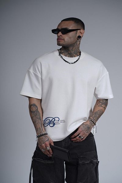 king brich Κεντημένο μπλουζάκι Unisex Oversize με στάμπα στην πλάτη