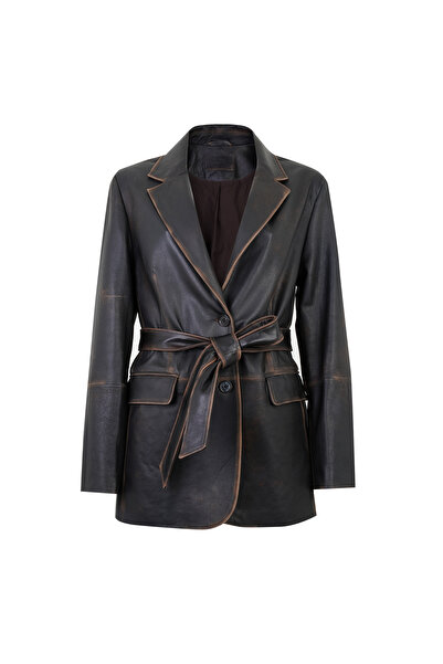 Desa Becka Kahve Kadın Eskitme Blazer Deri Ceket