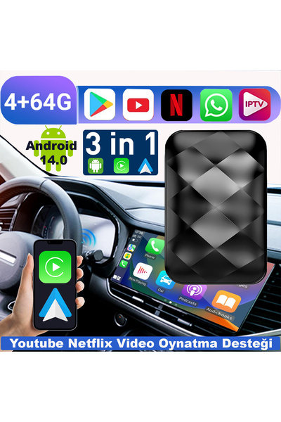 RADOON Yeni Nesil Mini 4GB+64GB Carplay Box Youtube Netflix Play Store ve Kablosuz Carplay & Android Auto
