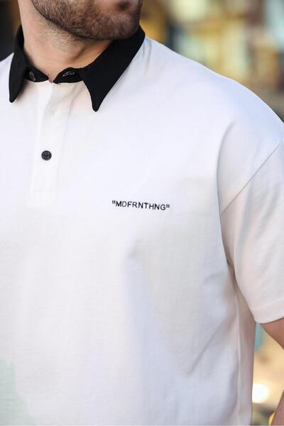 Madmext Ανδρικό μπλουζάκι με γιακά πόλο εκρού E7119