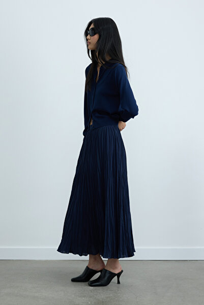 Suud Collection Lacivert Donette Piliseli Etek