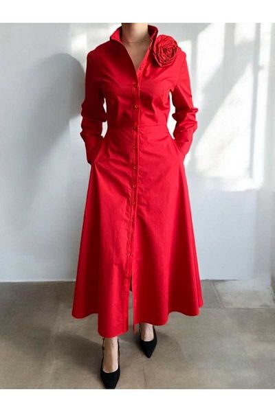 FK PYNAPPEL Design Rose Detail Midi Length Poplin Shirt Dress