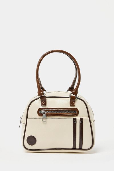 Madamra Beige Retro-Bowling-Hand- und Umhängetasche für Damen