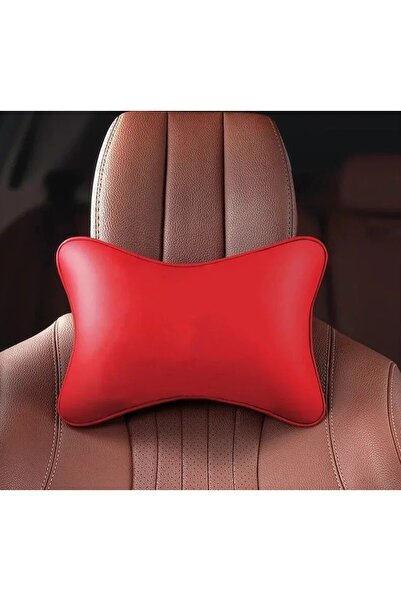 2Pcs Red Auto Travel Neck Pillow Red Soft Leather