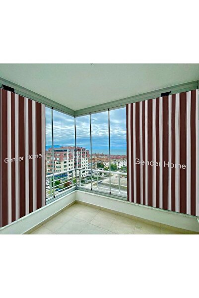 GENCER HOM Gencer Home - Brown and White Balcony Curtain with Bird Eye Size O...