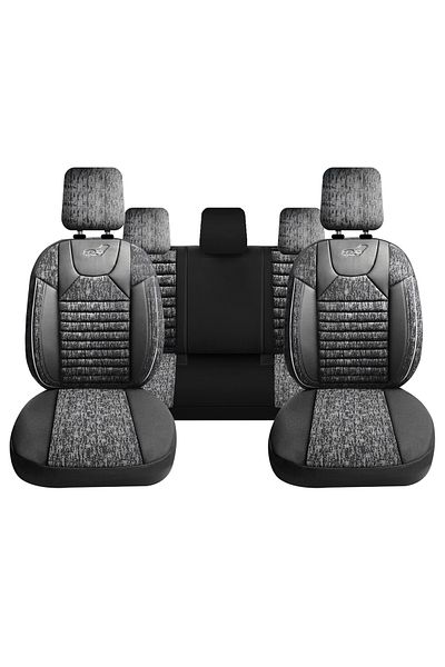 Panda Set Huse Scaune Auto Panda Kas cu fermoare pentru bancheta rabatabila,  gri cu negru, 11 piese