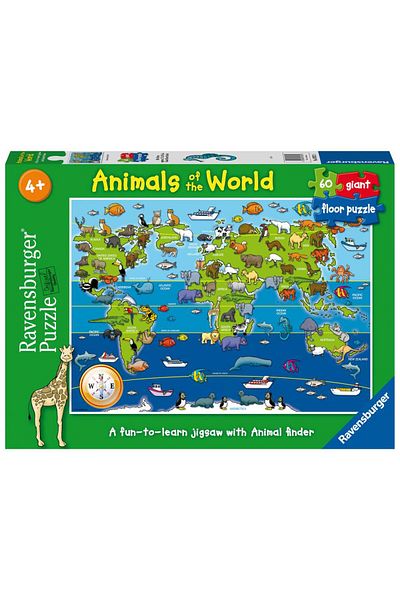 RAVENSBURGER Large floor puzzle world animals map 60 pieces