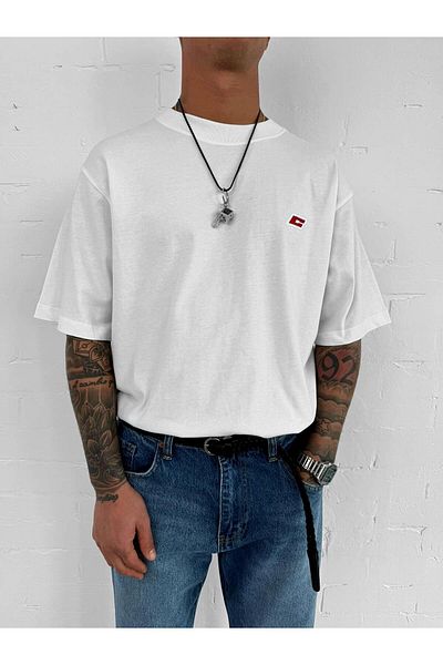 ablukaonline Men's Oversize Embroidered T-Shirt White