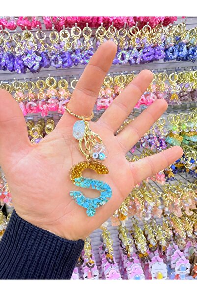 NATUREL Epoksi Doğal Taş Turkuaz Renkli -Ş Harfli Anahtarlık