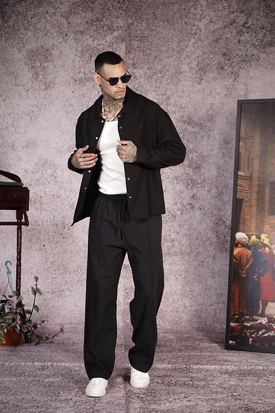 king brich Shirt Collar Snap Fastener Gabardine Bottom Top Set