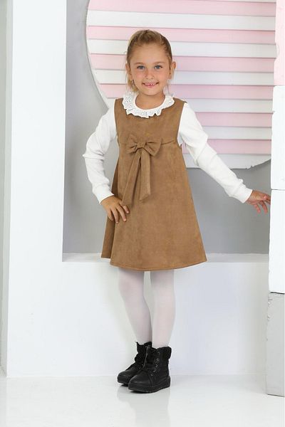 ANGELOS GIRLS Рокля от велур за момиче от 2 части (рокля + боди)