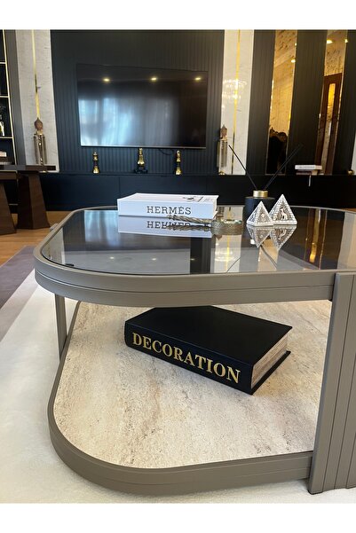 Lisso Valencia Orta Sehpa Temperli Füme Cam Modern Mobilya 90x90 Cm