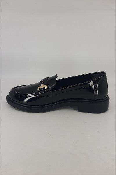 trender Black Patent Leather Women's Loafer Shoes 69-708