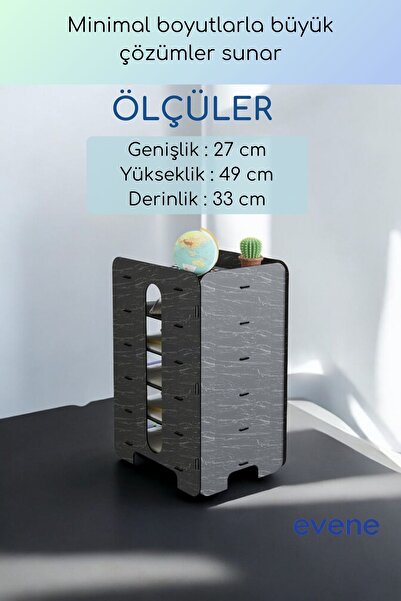 Evene Dosya Düzenleyici Masa Üstü Organizer Ahşap Evrak Rafı Siyah Mermer Renk Model 16