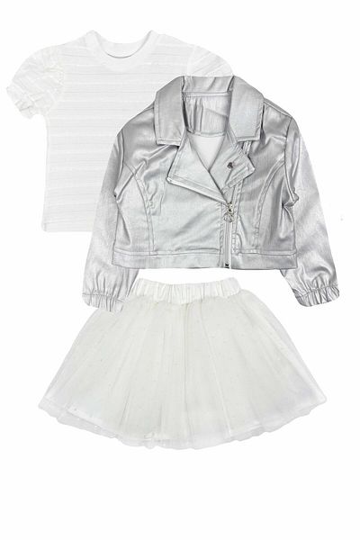 Cumino Girl's Suit with Silver Jacket and Polka Dot Tutu Skirt